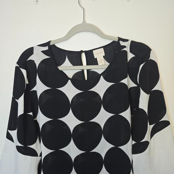 Chicos Polka Dot Ruffle Sleeve Blouse Size XL Black White Geometric Top - Picture 2 of 9